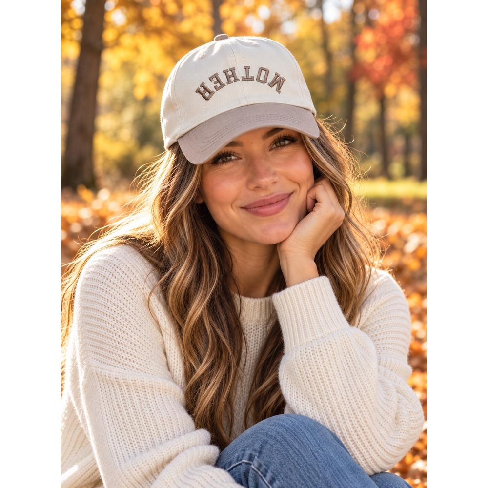 David and Young Mother Embroidered Baseball Cap Tan Cream Snapback Hat FWCAP4768